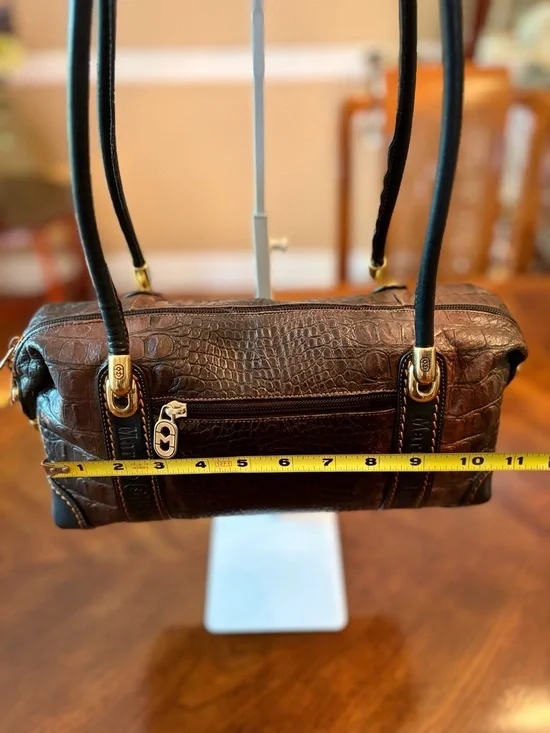 Beautiful Marino Orlandi Blk&Bwn Croc Embossed Leather Baguette Bag EUC! - Picture 5 of 8